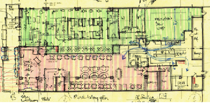 a hand drawn mock-up of the Amalfi design